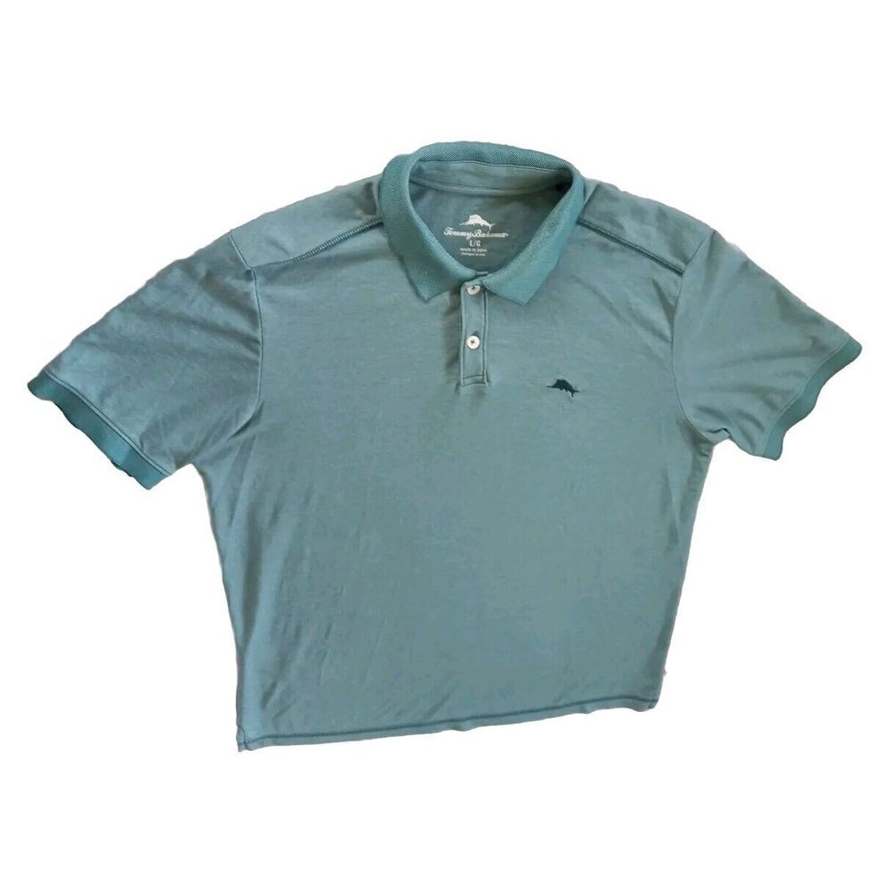 Tommy Bahama‎ Men Large Summer Stretch Short Sleeve Buttons Polo Embroidery Teal